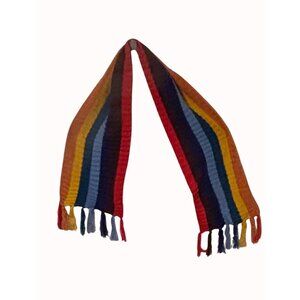 Colorful Striped Acrylic Scarf With Fringe One Size Fits All‎ Rainbow Colors